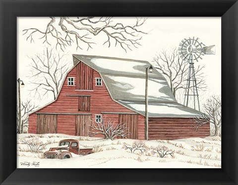 Framed Winter Barn with Pickup Truck Print