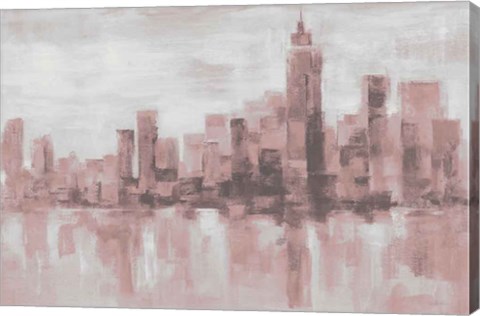 Framed Misty Day in Manhattan Pink Gray Print