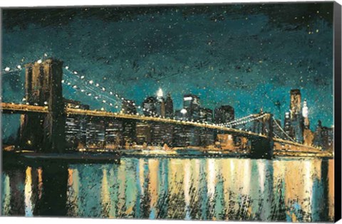 Framed Bright City Lights Teal Print