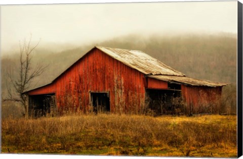 Framed Skylight Barn in the Fog Print