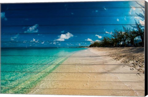 Framed Cayman Islands Beach on Wood Print