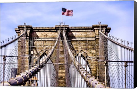 Framed Brooklyn Bridge with Flag Print