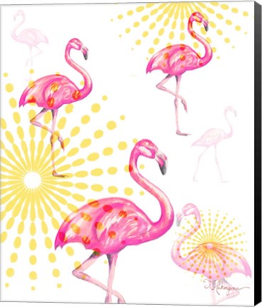 Framed Fashion Flamingos Burst I Print