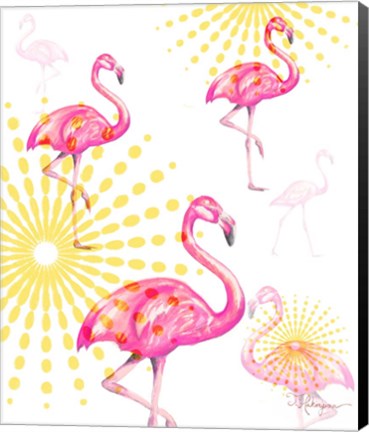 Framed Fashion Flamingos Burst I Print