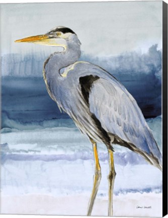 Framed Heron on Blue  I Print