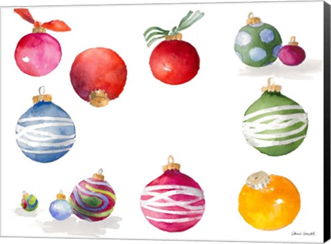 Framed Christmas Ornaments Watercolor II Print