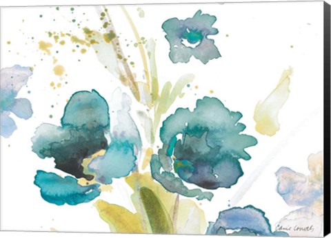 Framed Blue Watercolor Modern Poppies I Print