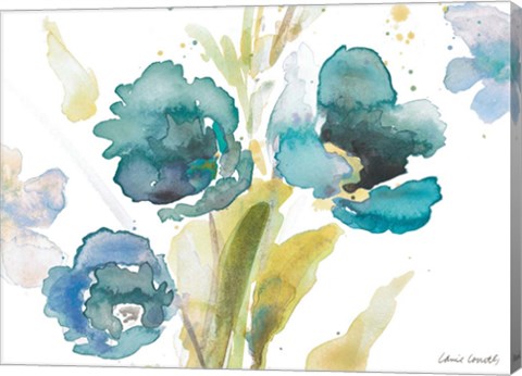 Framed Blue Watercolor Modern Poppies II Print