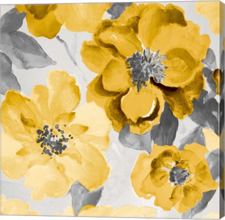 Framed Yellow and Gray Floral Delicate I Print