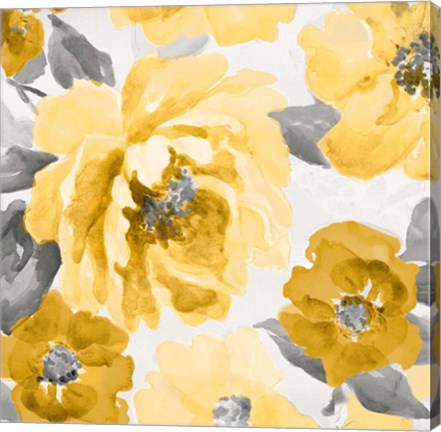 Framed Yellow and Gray Floral Delicate II Print