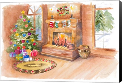 Framed Santa&#39;s Fireplace and Tree Scene Print