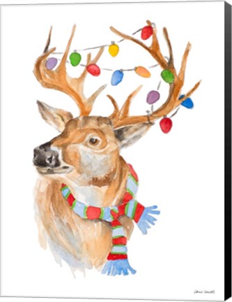 Framed Deer with Lights and Scarf Print