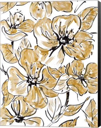 Framed Golden Sketch Floral I Print