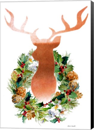 Framed Holiday Wreath with Deer Print