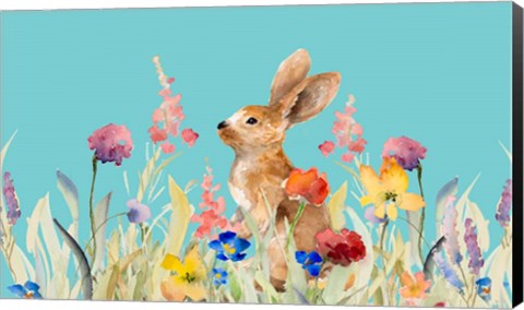 Framed Amongst the Flowers on Teal I Print