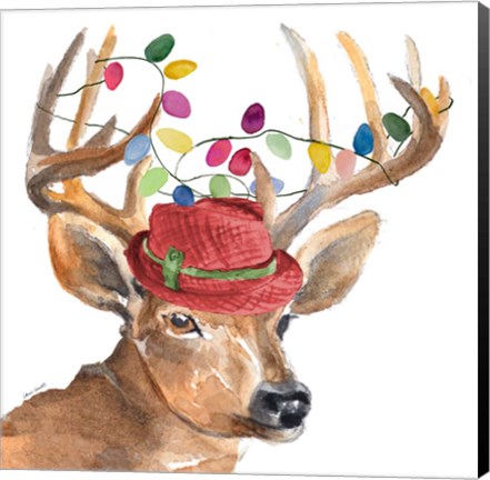 Framed Christmas Light Reindeer Hat Print