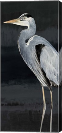 Framed Heron on Black I Print