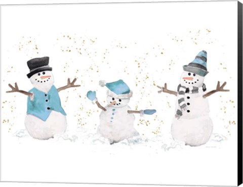 Framed Blue Snowman Trio Print