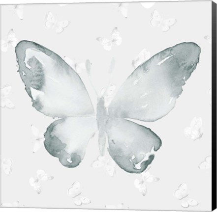 Framed Grey Watercolor Butterflies I Print