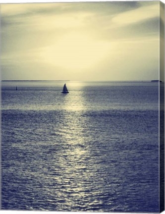 Framed Sailboat at Blue Sunset Print