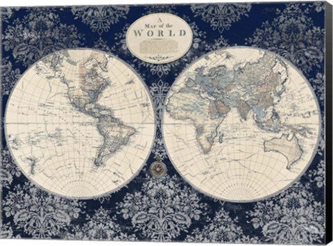 Framed Blue Map of the World Print
