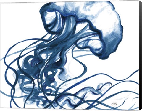 Framed Jelly Fish In Blue Print