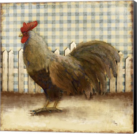 Framed Rooster on Damask II Print