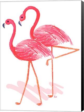 Framed Flamingo Walk Watercolor II Print