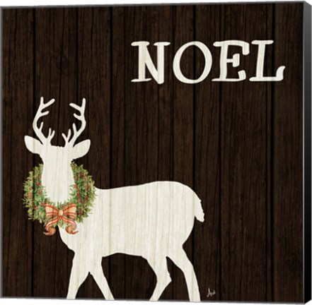 Framed Wooden Deer with Wreath I Print