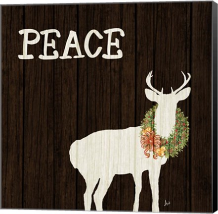 Framed Wooden Deer with Wreath II Print