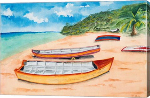 Framed Canoes on the Beach Print