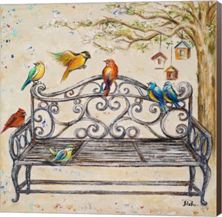 Framed Birds on the Bench Print
