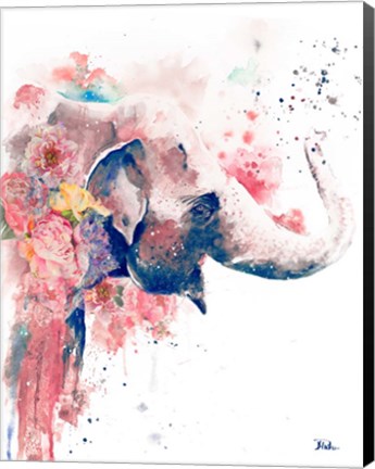 Framed Floral Water Elephant Print