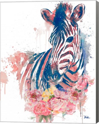 Framed Floral Watercolor Zebra Print