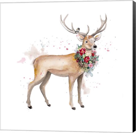 Framed Woodland Deer with Wreath Print