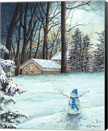 Framed Snowman in Moonlight Print