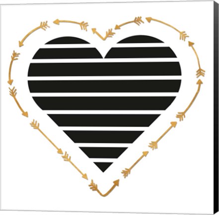 Framed Heart Stripes and Gold Arrows Print