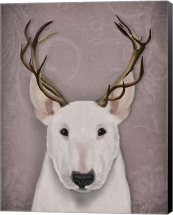 Framed Bull Terrier and Antlers Print