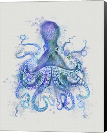 Framed Octopus Rainbow Splash Blue Print