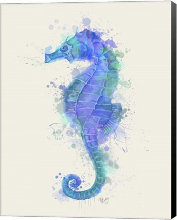 Framed Seahorse Rainbow Splash Blue Print