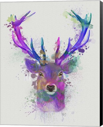 Framed Deer Head 1 Rainbow Splash Pink and Purple Print