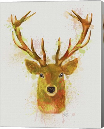 Framed Deer Head 1 Rainbow Splash Red and Gold Print