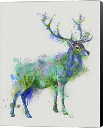 Framed Deer 1 Rainbow Splash Green Blue Print