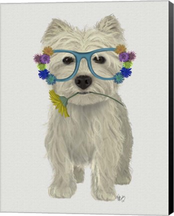 Framed West Highland Terrier Flower Glasses Print