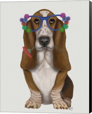 Framed Basset Hound Flower Glasses Print