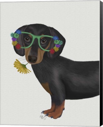 Framed Dachshund Flower Glasses Print