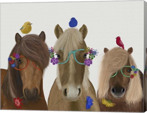 Framed Horse Trio with Flower Glasses Print