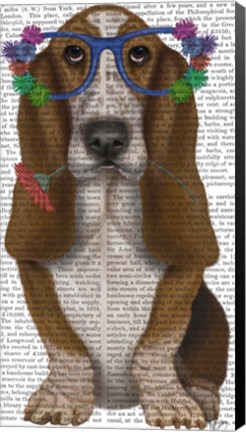 Framed Basset Hound Flower Glasses Print