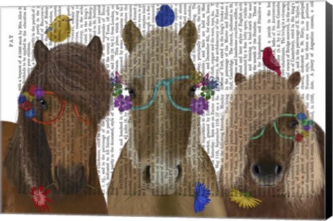 Framed Horse Trio with Flower Glasses Print