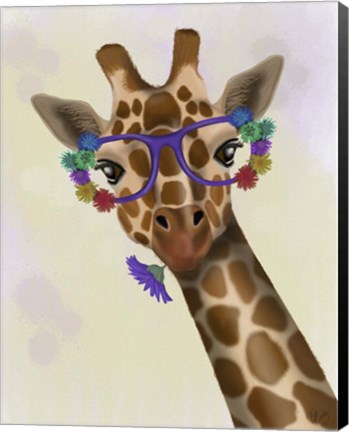 Framed Giraffe and Flower Glasses 1 Print